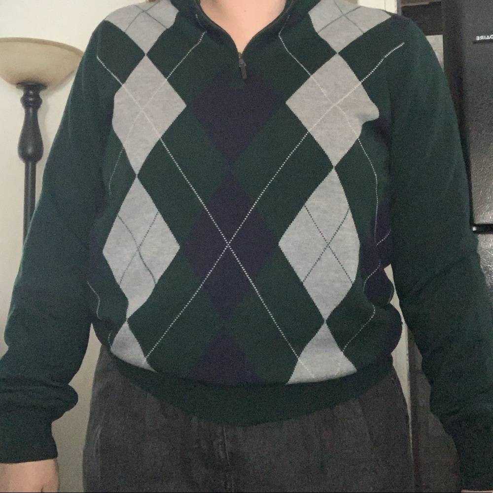 Green argyle sweater